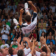 Slovak Davis Cup hero Dominik Hrbaty in the air after his last Davis Cup Match. In his last match, Dominik obliterated his oponent Tomislav Jotovski of Macedonia 6:0, 6:0.