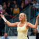 Caroline Wozniacki entertains the audience during Tennis Classic 2011 in Bratislava, Slovakia.