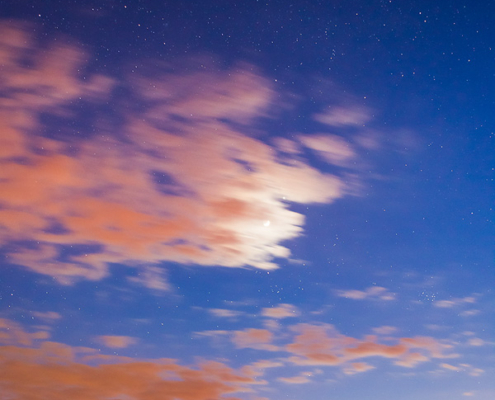 A rare conjunction of Moon and Jupiter, that occured on April 14th 2013, hides behind the clouds during the twilight hour.