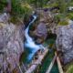 The waters of Studený potok (literally Cold Stream) run through a narrow rocky crack in the heart of High Tatras. This stream creates a series of waterfalls, this is the first of three.