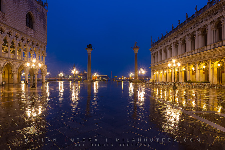 Very rainy March dawn at Piazzetta San Marco.