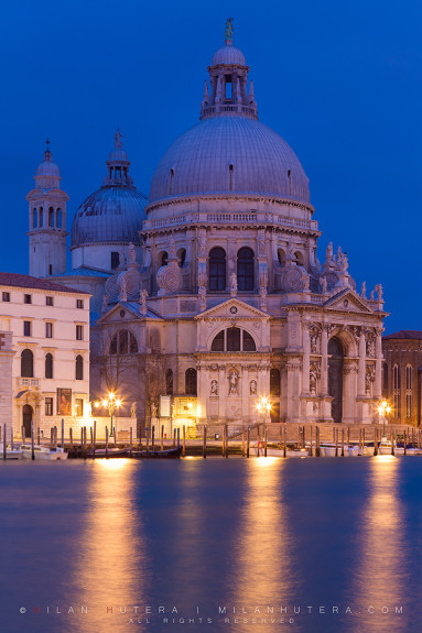 Santa Maria della Salute, one of the most famous churches in Venice at dawn.