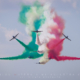 Italian aerobatic team Frecce Tricolori (313° Gruppo Addestramento Acrobatico) draws the Italian flag on their farewell fly-by during SIAF 2015 in Sliac, Slovakia.