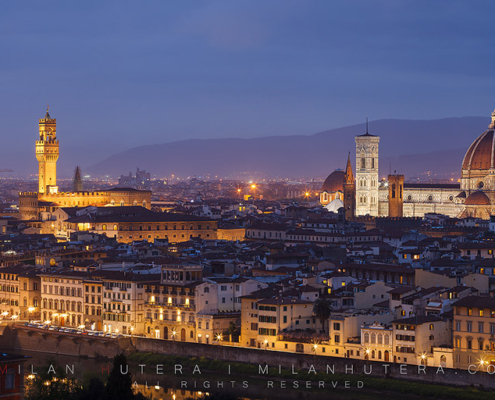 A cold spring evening view of Florence from Piazzale Michelangelo