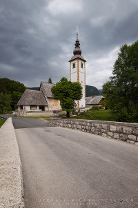 A small church on the shores of Bohinj Lake, Slovenia.