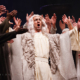 Zaccaria, high priest of the Jews, raises his hands along with other singers during the open air rendition of Nabucco. Nabucco is an four act opera composed in 1841 by Giuseppe Verdi. The open air opera was held in the gardens of Lednice Castle.