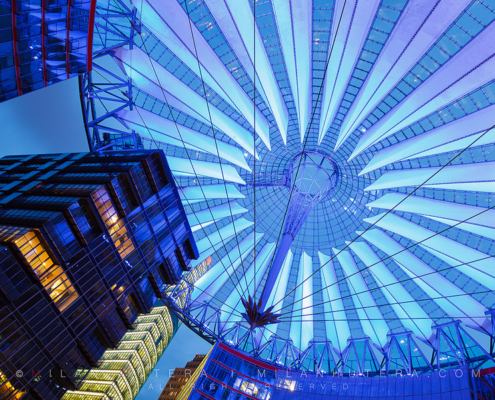 The glass roof of Sony Center, located at Potsdamer Platz, Berlin Germany. Sony Center was a part of redevelopment plan of the area, which was known as the no man's land during the Cold War.