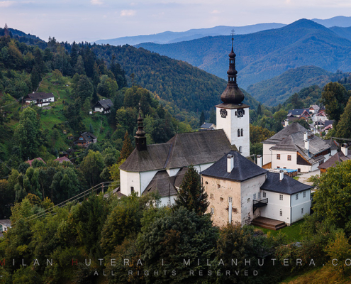 A quiet September morning on the overlook of Spania Dolina, one of the most unique villages of Slovakia. Spania Dolina is an ancient mining village, located just north of Banska Bystrica in Central Slovakia. It was the source of copper ore and the first mining operations took place in 11th century. To this day, the village and surrounding areas hold about 80 buildings and devices dedicated to mining. The Church of Transfiguration is center of the village.