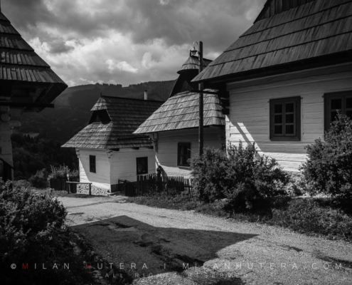 A Black&White rendition of the houses of Vlkolinec - a hilltop village located in Northern Slovakia. It has been a part of UNESCO World Heritage Site since 1993 for accurately displaying the way of life in the villages of Central Europe.