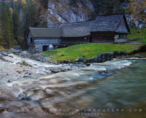 One of two old water mills located deep inside Kvacany Valley in Liptov, Slovakia. The mill was built in the first half of 19th century. The Waterwheel is located inside the building.