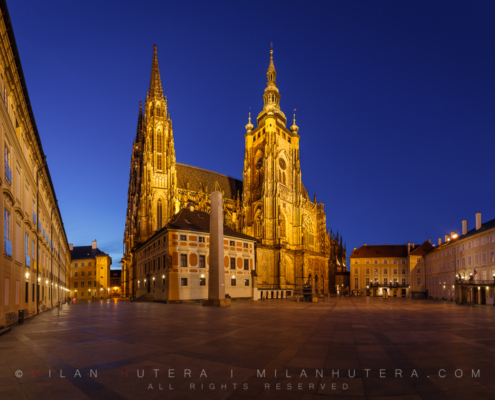 A handful of visitors enjoy a quiet evening at 3rd courtyard of Prague Castle, which is dominated by Saint Vitus Cathedral. This beautiful Gothic Cathedral is the largest of its kind in Czech republic. It was my first visit to Prague Castle during the long opening hours and I really enjoyed the place without the crowds.