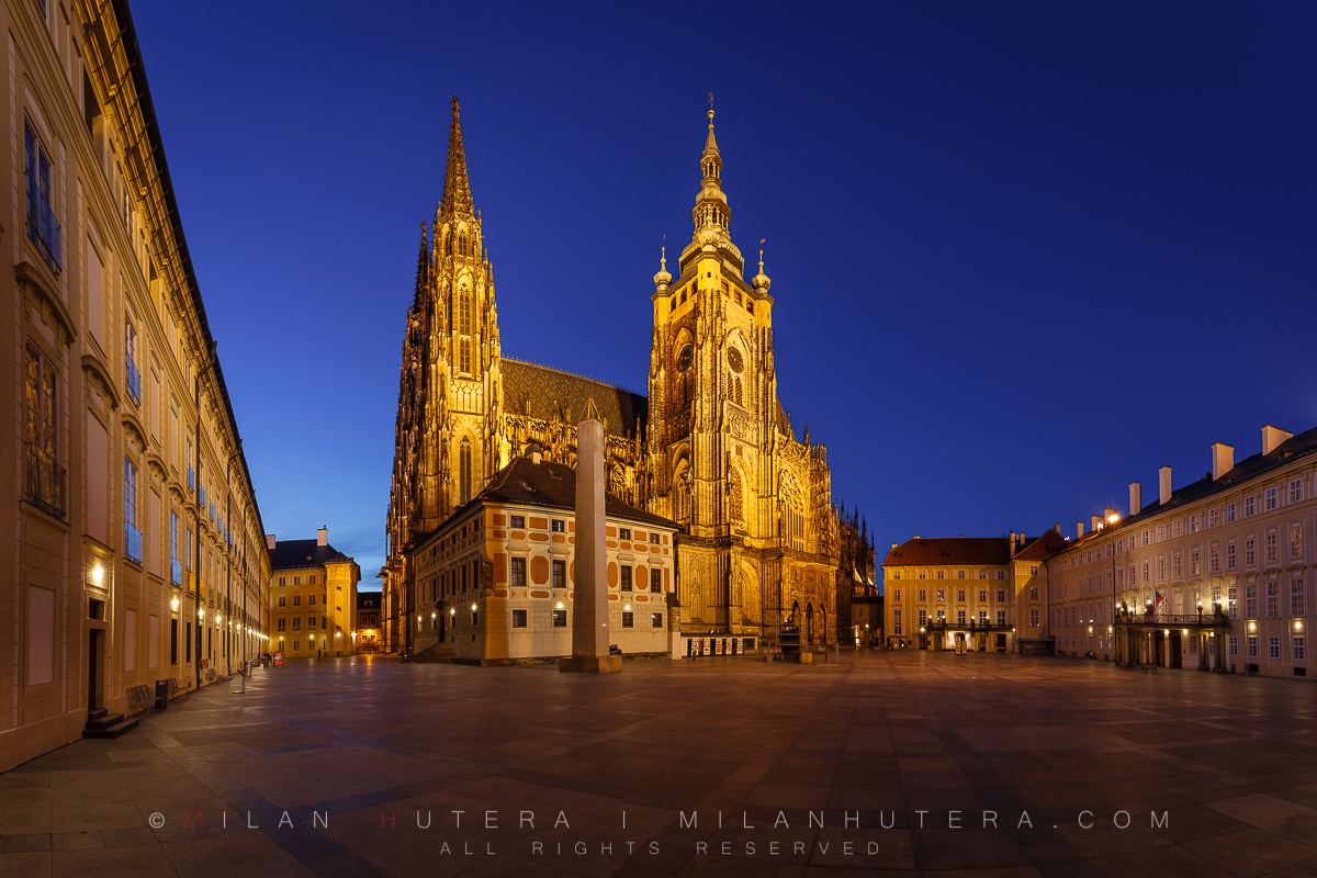 A handful of visitors enjoy a quiet evening at 3rd courtyard of Prague Castle, which is dominated by Saint Vitus Cathedral. This beautiful Gothic Cathedral is the largest of its kind in Czech republic. It was my first visit to Prague Castle during the long opening hours and I really enjoyed the place without the crowds.