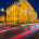 National Theatre Rush Hour in Prague captured with long exposure light trails of cars and public transport